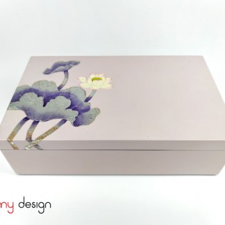 Purple rectangle lacquer box hand-painted with lotus 18*30 cm